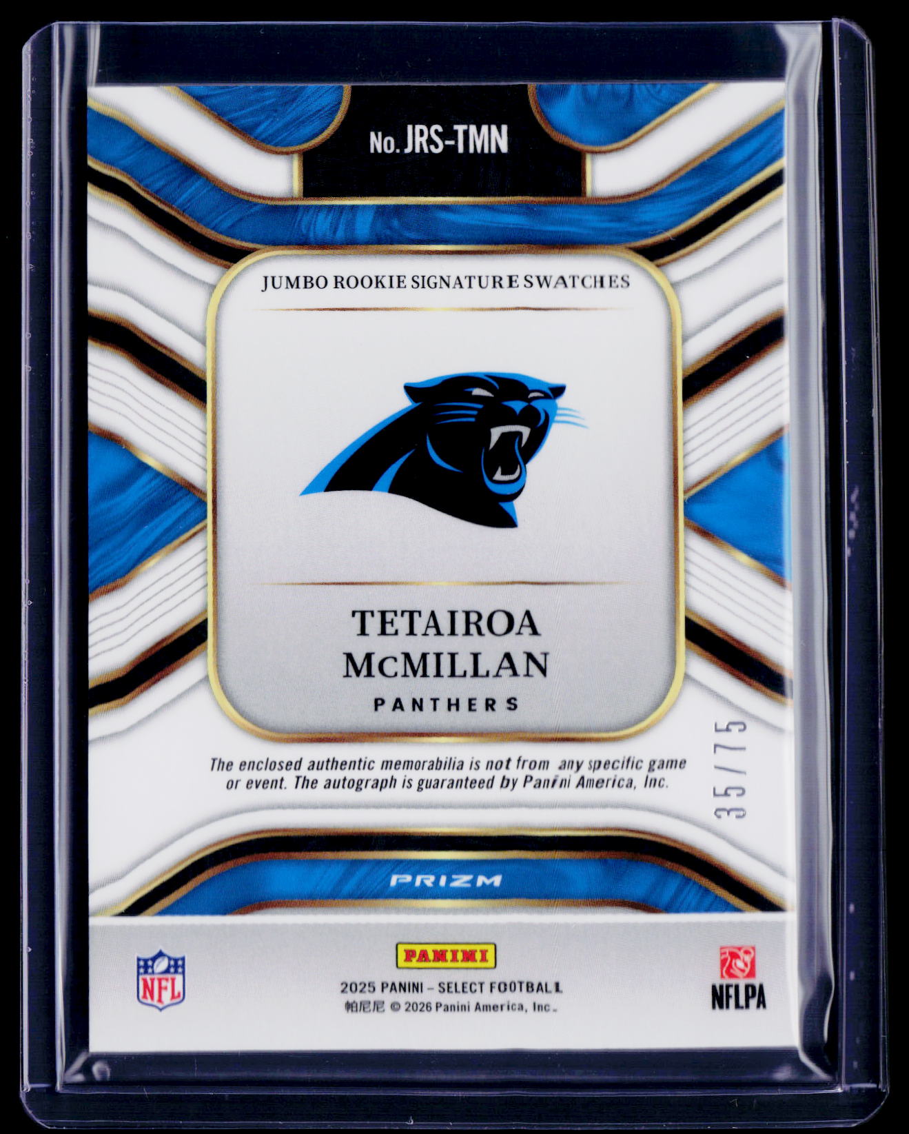 2025 Select Tatairoa McMillan Rookie Patch Auto RPA 35/75 RC