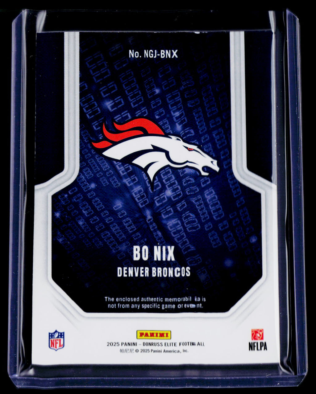 2025 Donruss Elite Bo Nix Numbers Game Patch 33/75
