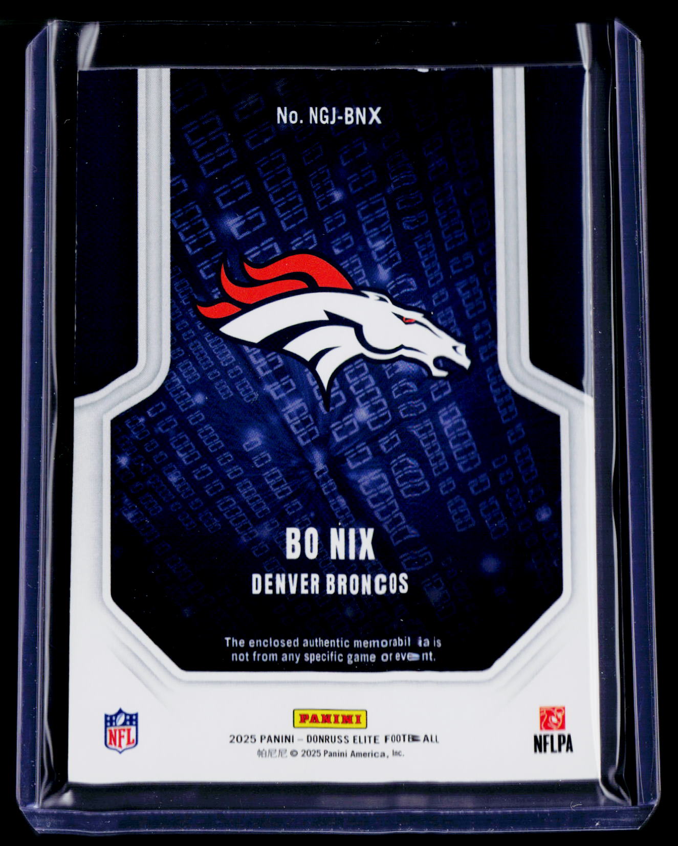 2025 Donruss Elite Bo Nix Numbers Game Patch 33/75