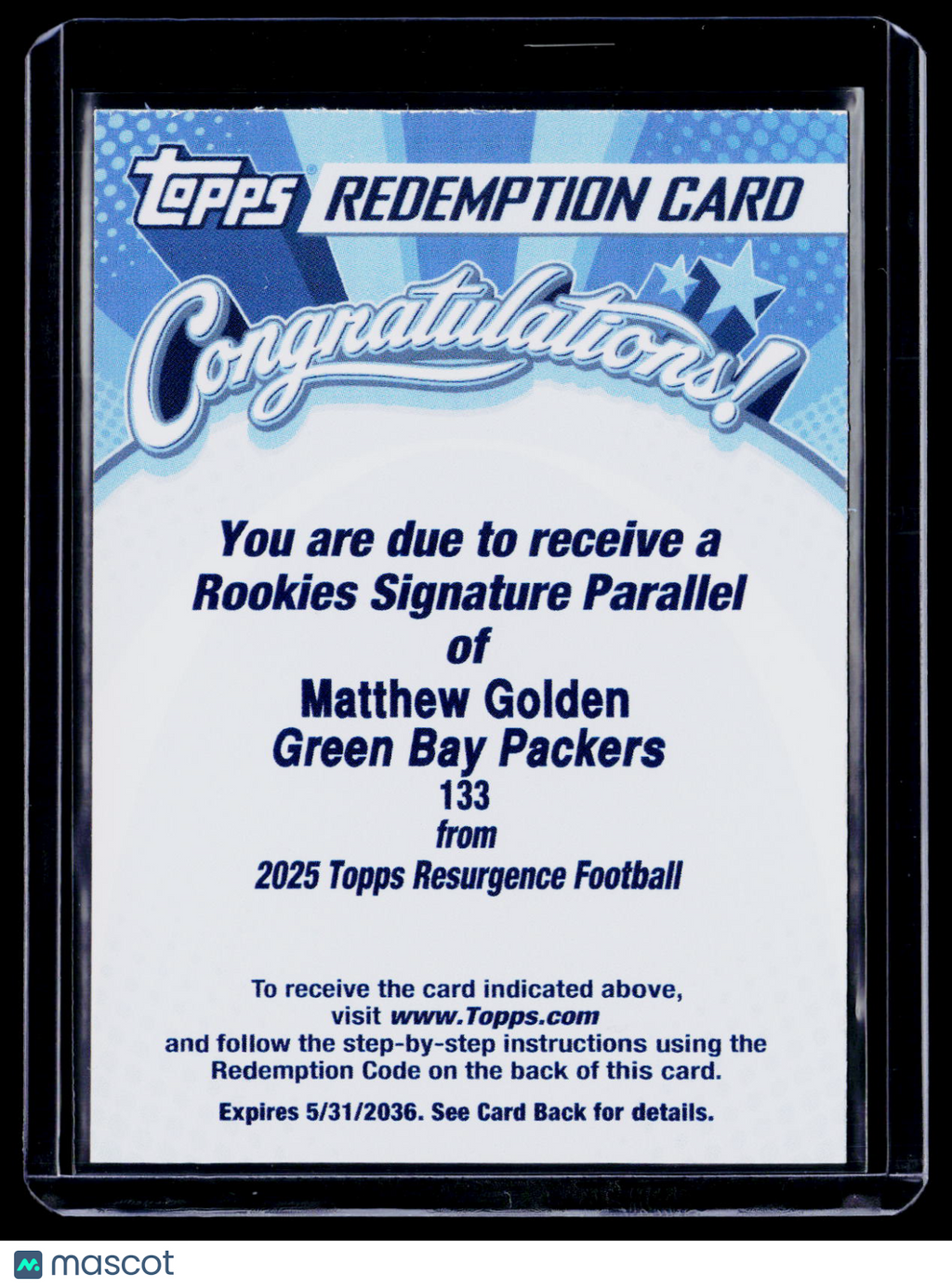 2025 Topps Resurgence Matthew Golden Rookie Signatures Parallel Auto REDEMPTION