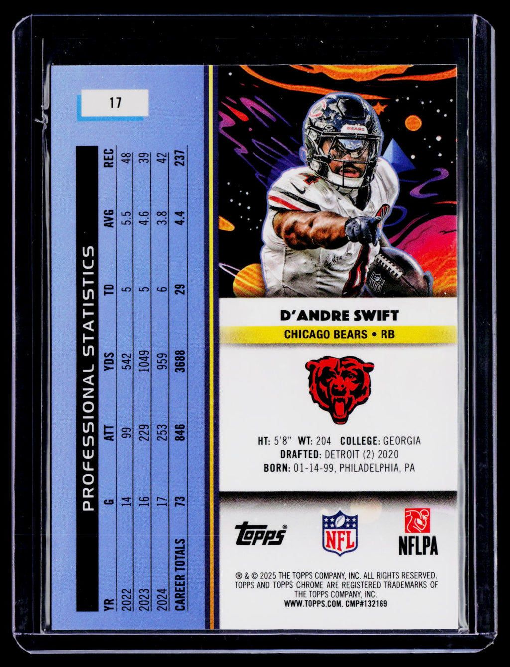 2025 Topps Chrome Cosmic D'Andre Swift Blue Moon Refractor 78/99