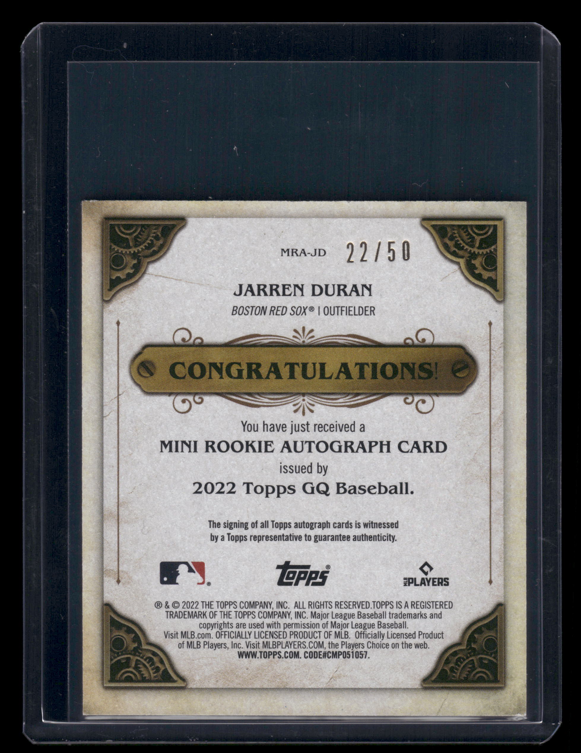 2022 Gypsy Queen Jarren Duran Mini Rookie Auto 22/50 RC