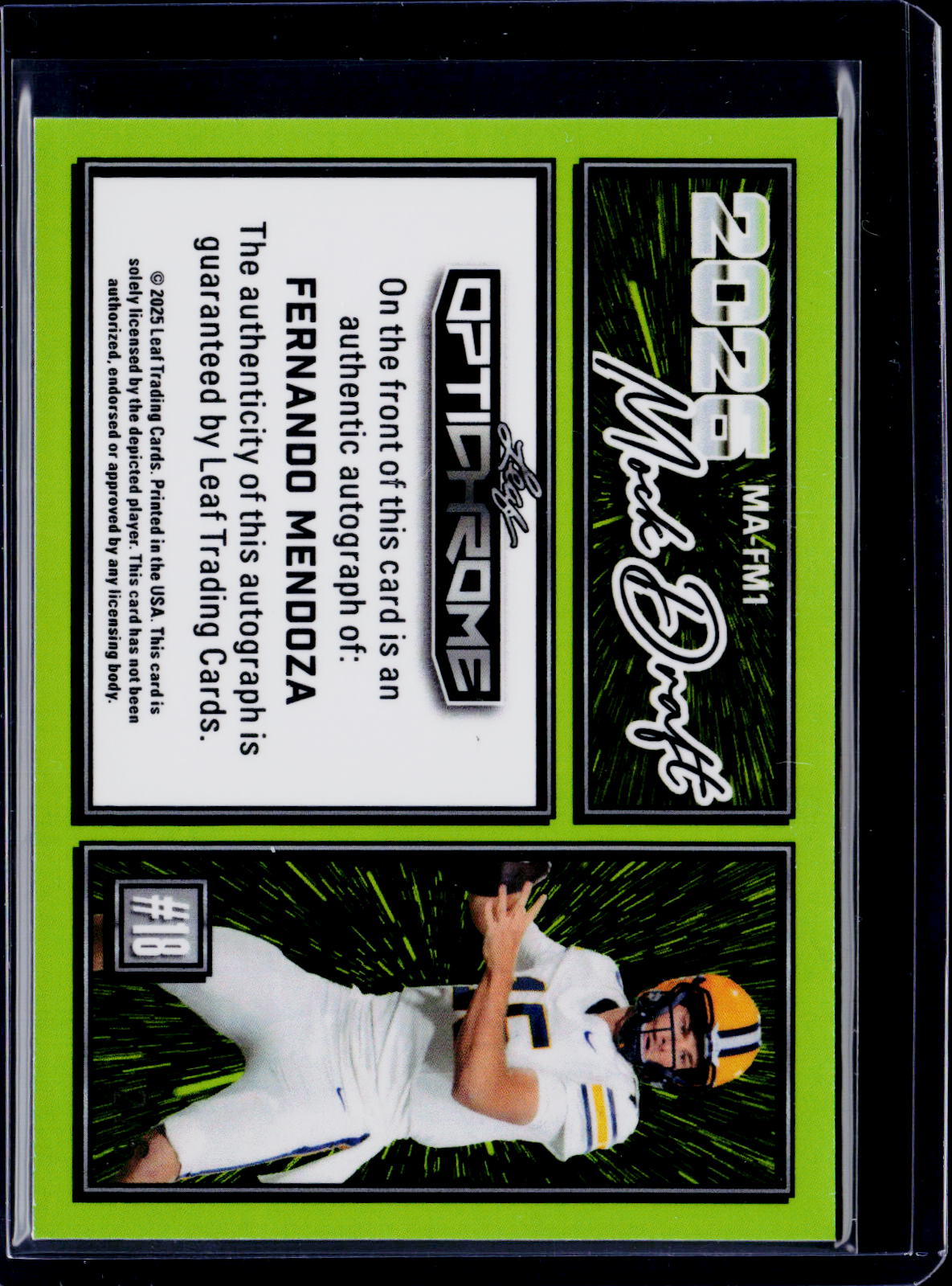 2025 Leaf Optichrome Fernando Mendoza 2026 Mock Draft Auto 2/6