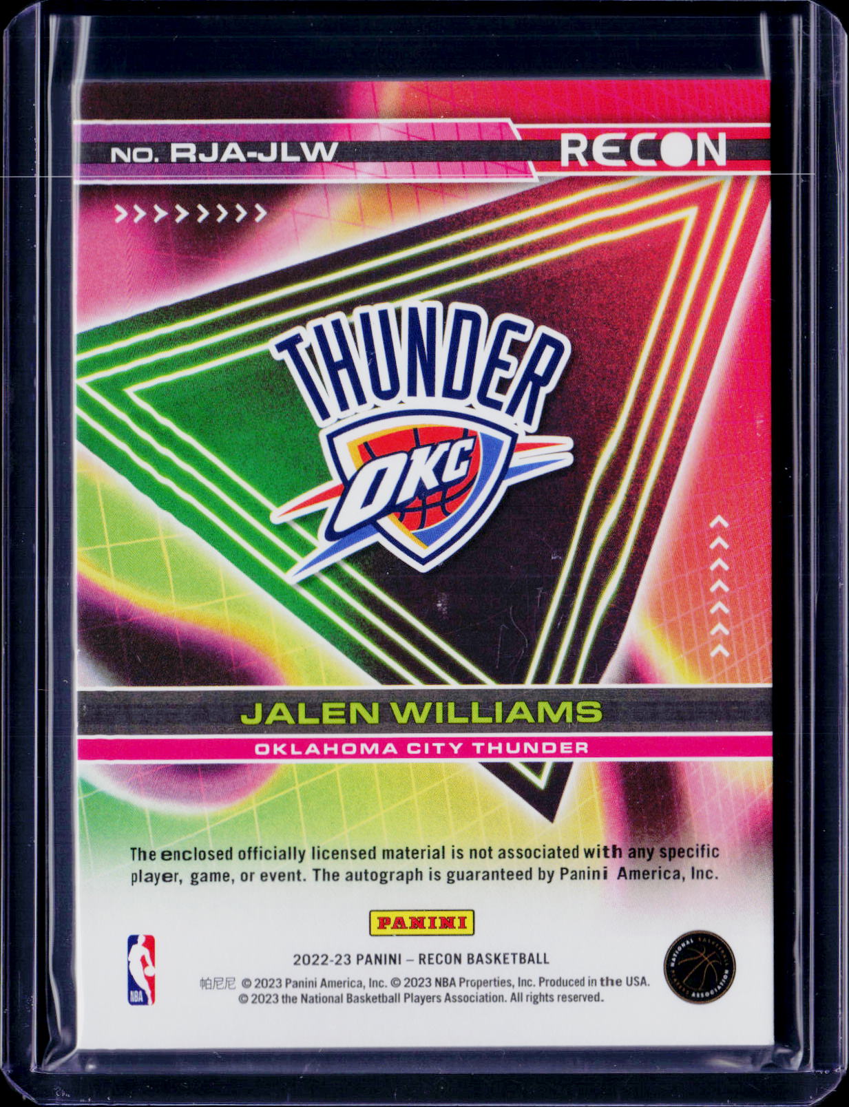 2022-23 Recon Jalen Williams Rookie Patch Auto 49/99