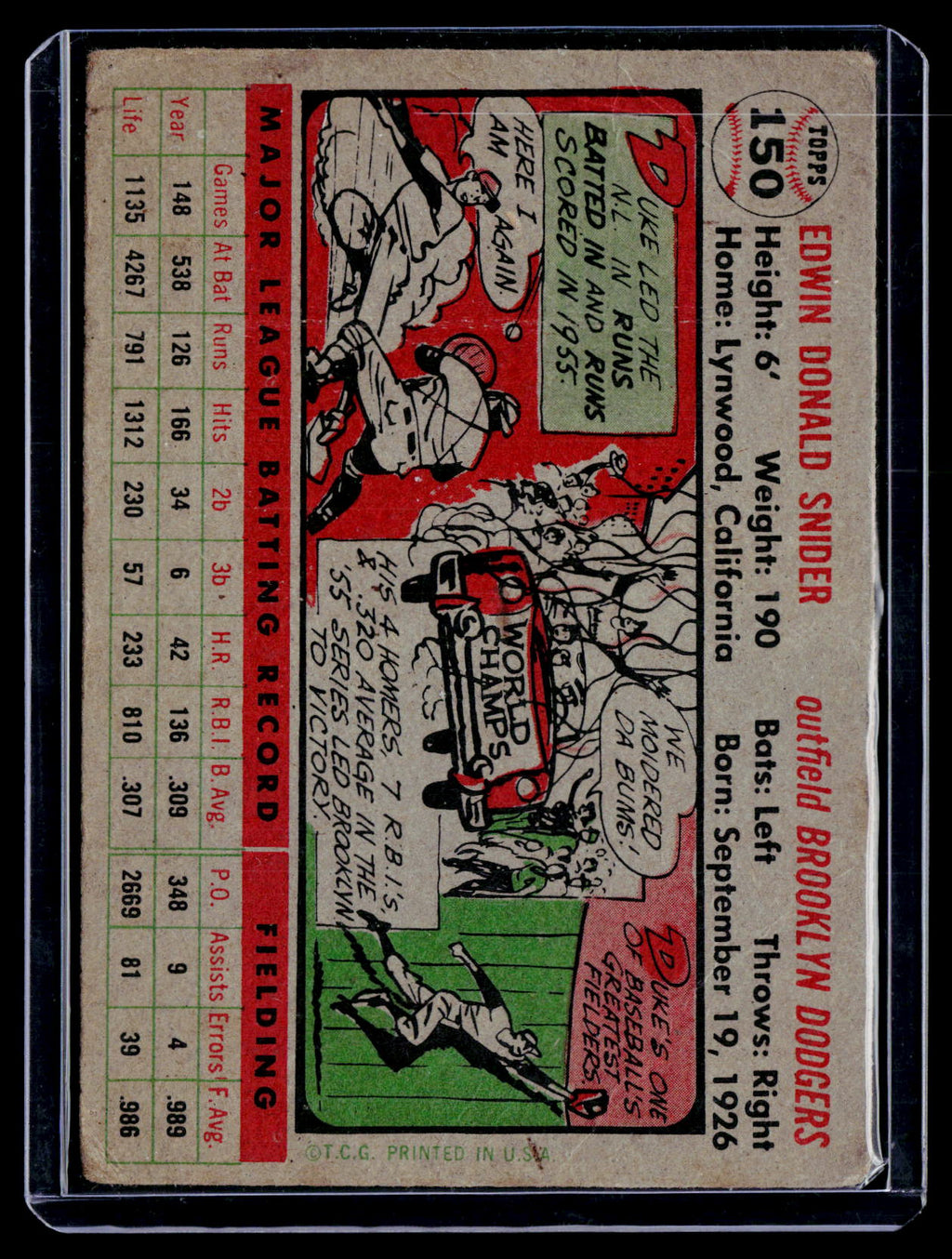 1956 Topps Duke Snider 150 Poor Condition
