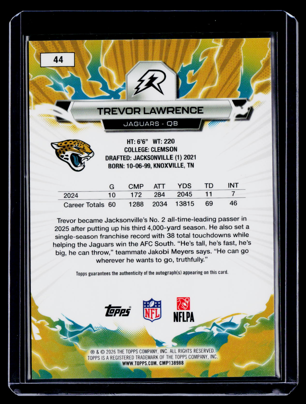 2025 Topps Resurgence Trevor Lawrence Orange Surge Auto 20/25
