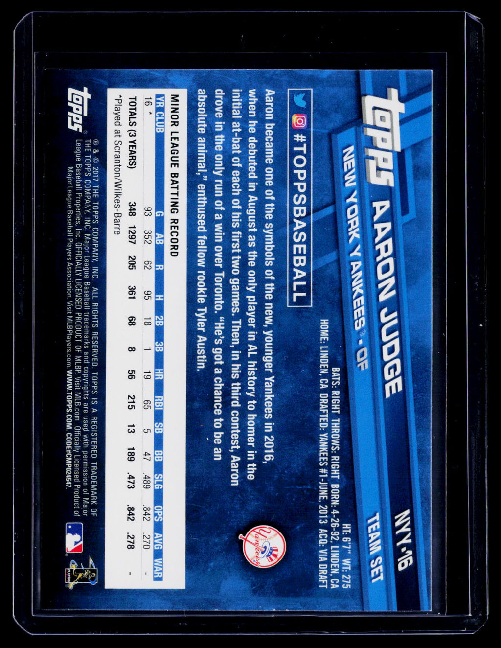 2017 Topps Aaron Judge Rookie Team Set RC