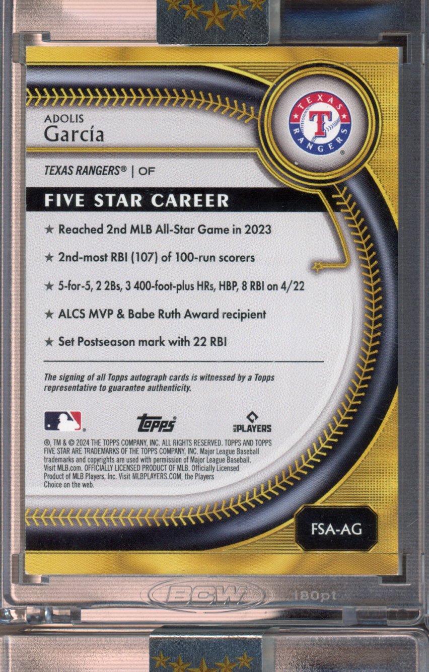 2024 Topps Five star adolis Garcia Gold Auto /99