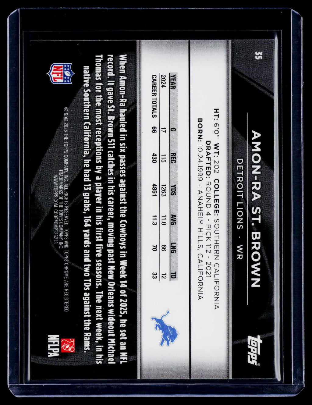 2025 Topps Chrome Black Amon-Ra St. Brown Orange 18/25
