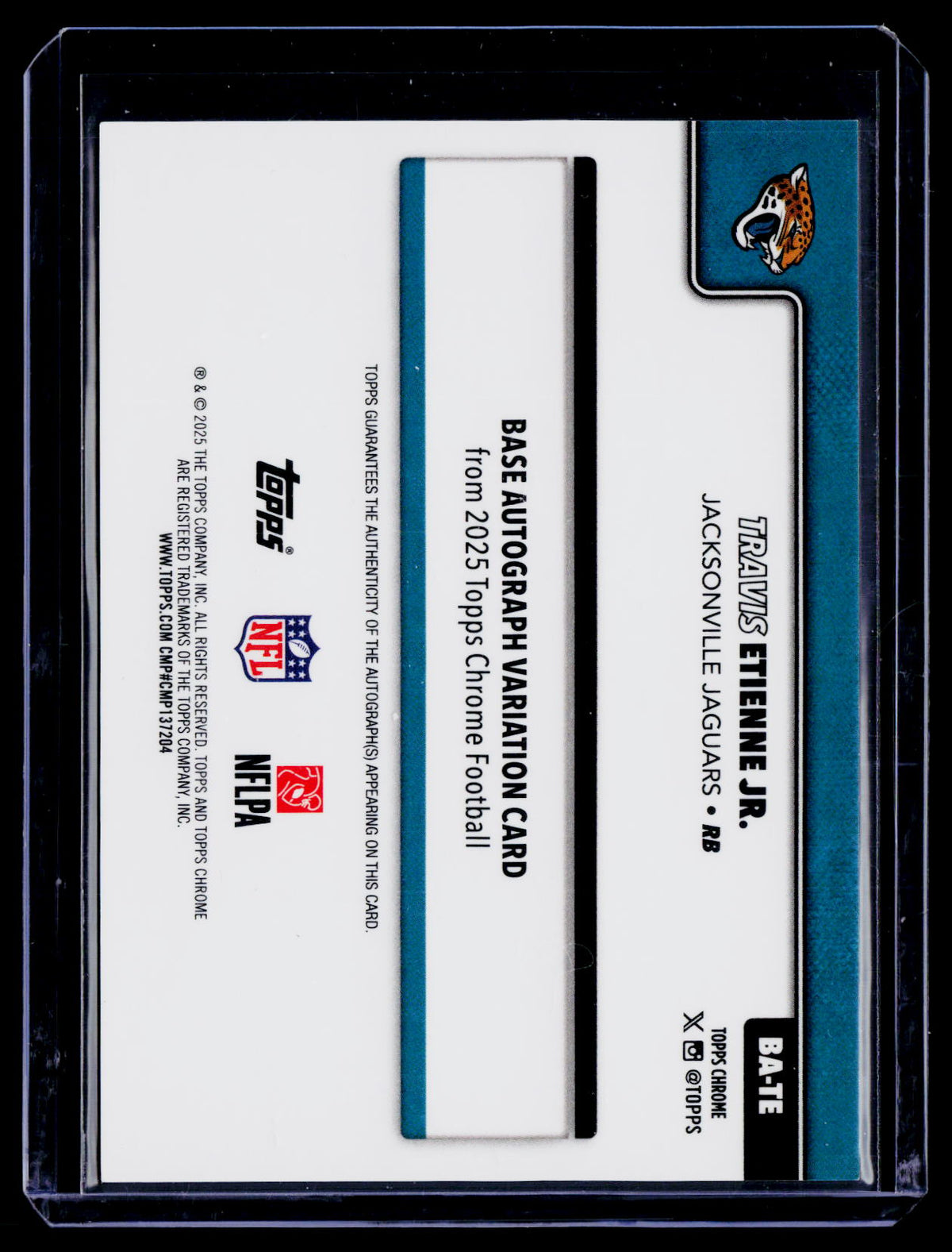 2025 Topps Chrome Travis Etienne Jr. Purple Refractor Auto 38/75
