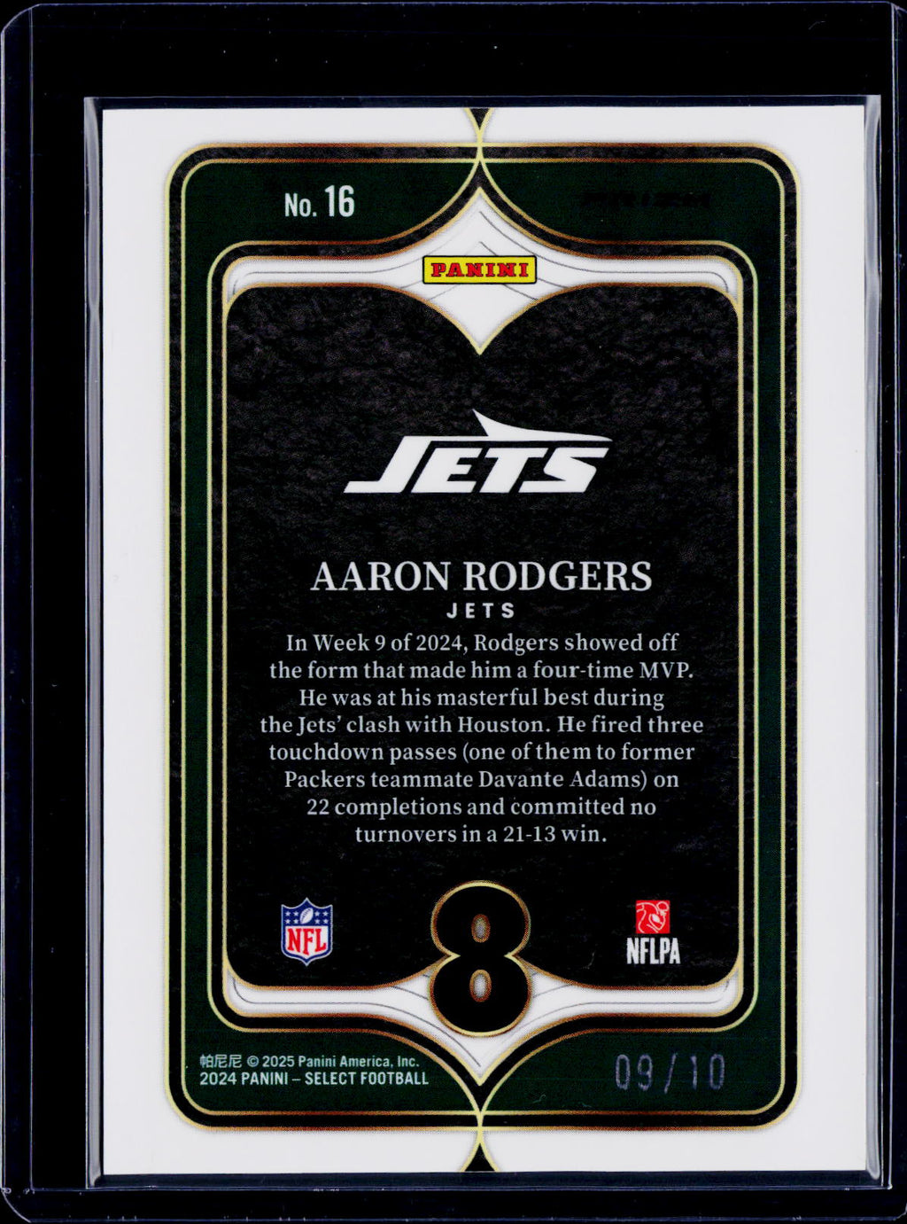 2024 Select Aaron Rodgers Numbers Gold 09/10