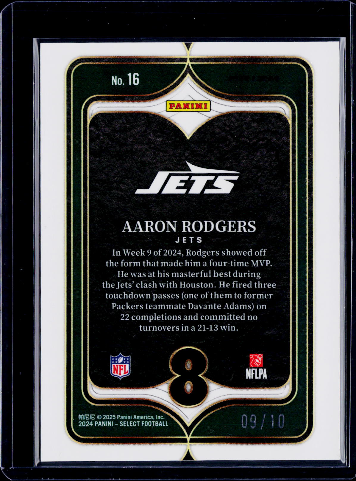 2024 Select Aaron Rodgers Numbers Gold 09/10