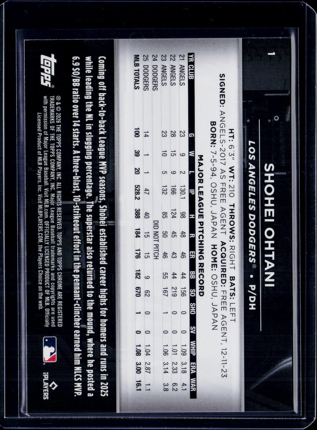 2026 Topps Chrome Black Shohei Ohtani Blue /150