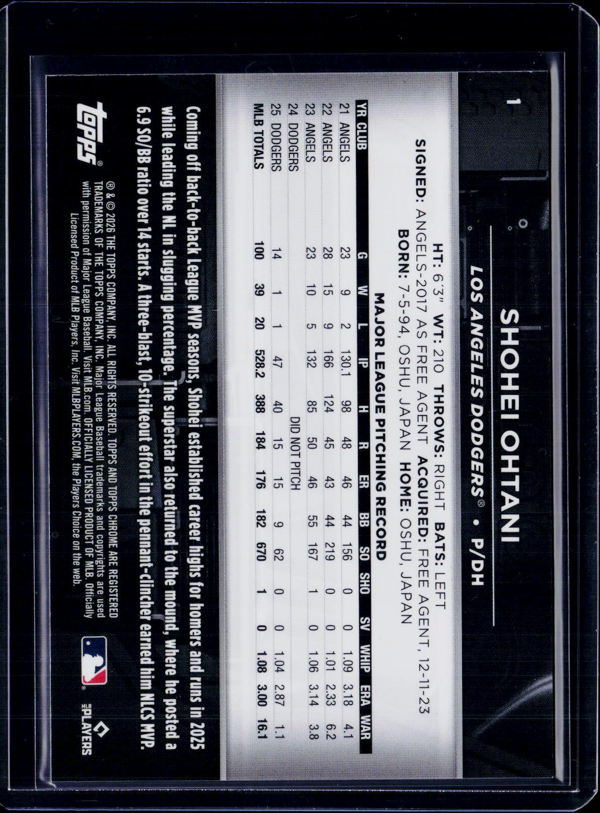 2026 Topps Chrome Black Shohei Ohtani Blue /150