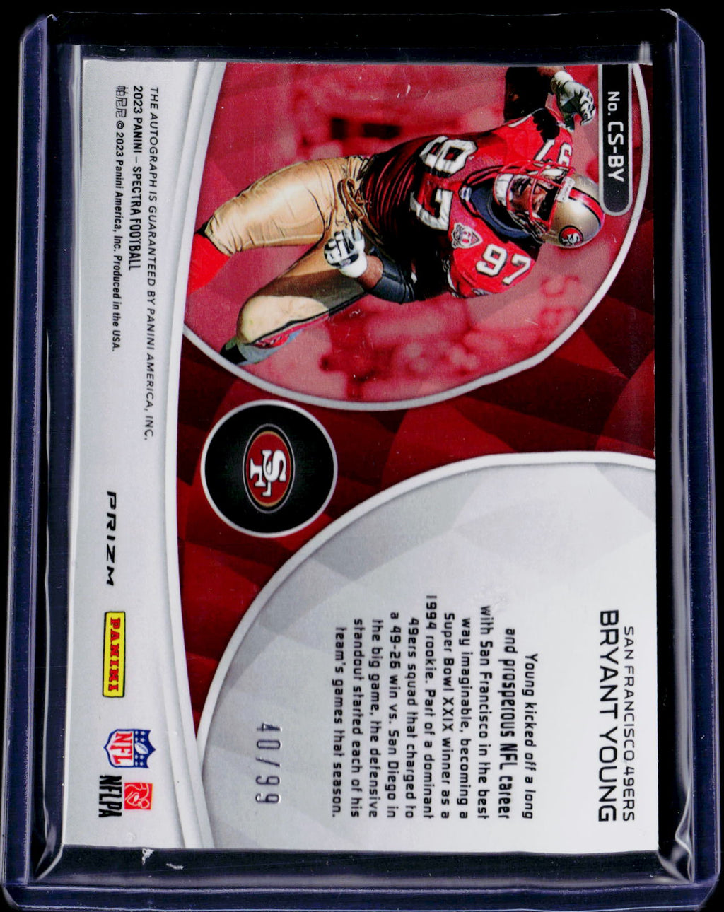 2023 Spectra Bryant Young Champion Signatures Celestial Prizm /99