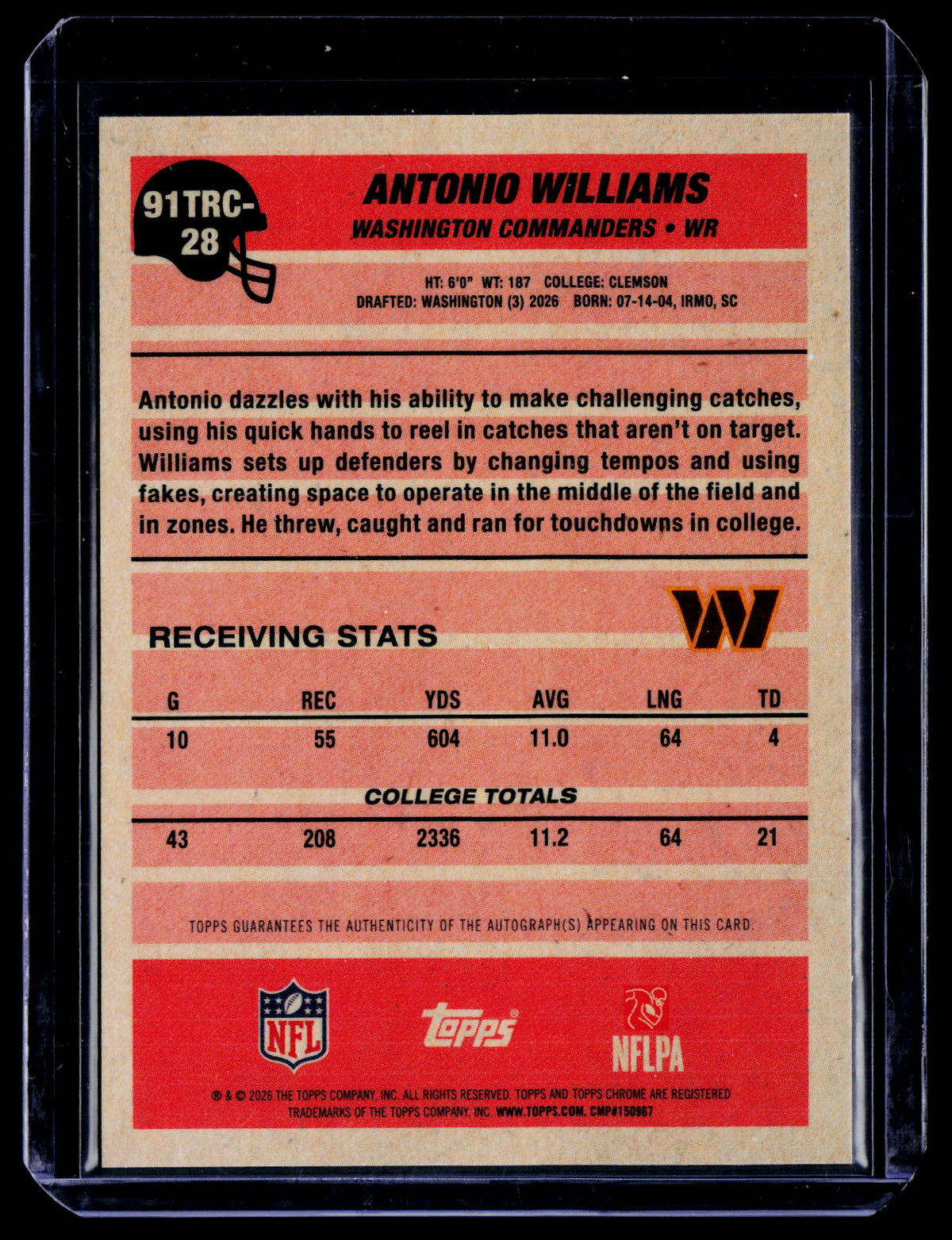 2025 Topps Flagship Antonio Williams Rookie Green Silver Pack Auto 86/99 RC