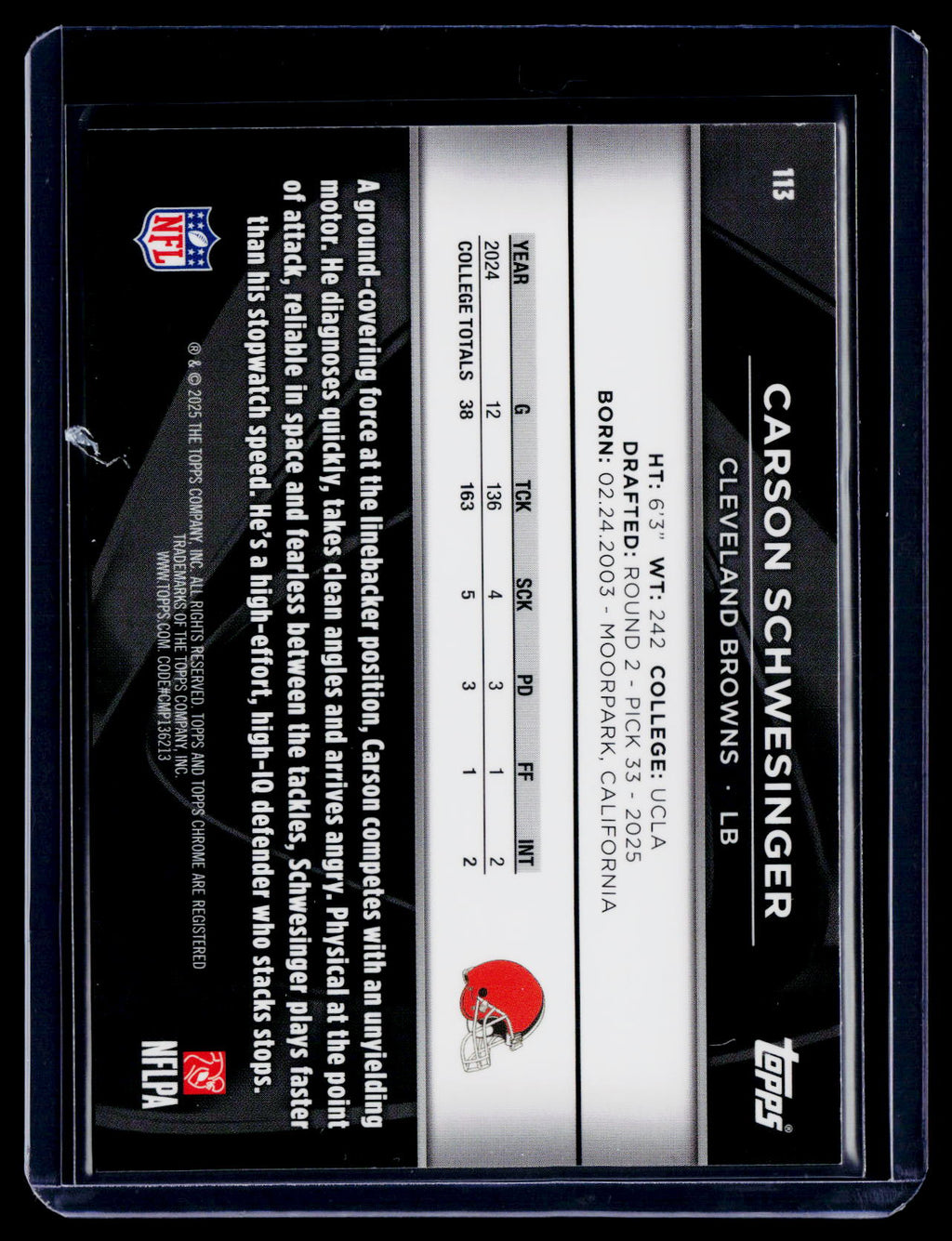 2025 Topps Chrome Black Carson Schwesinger Rookie Green Wave 19/99 RC