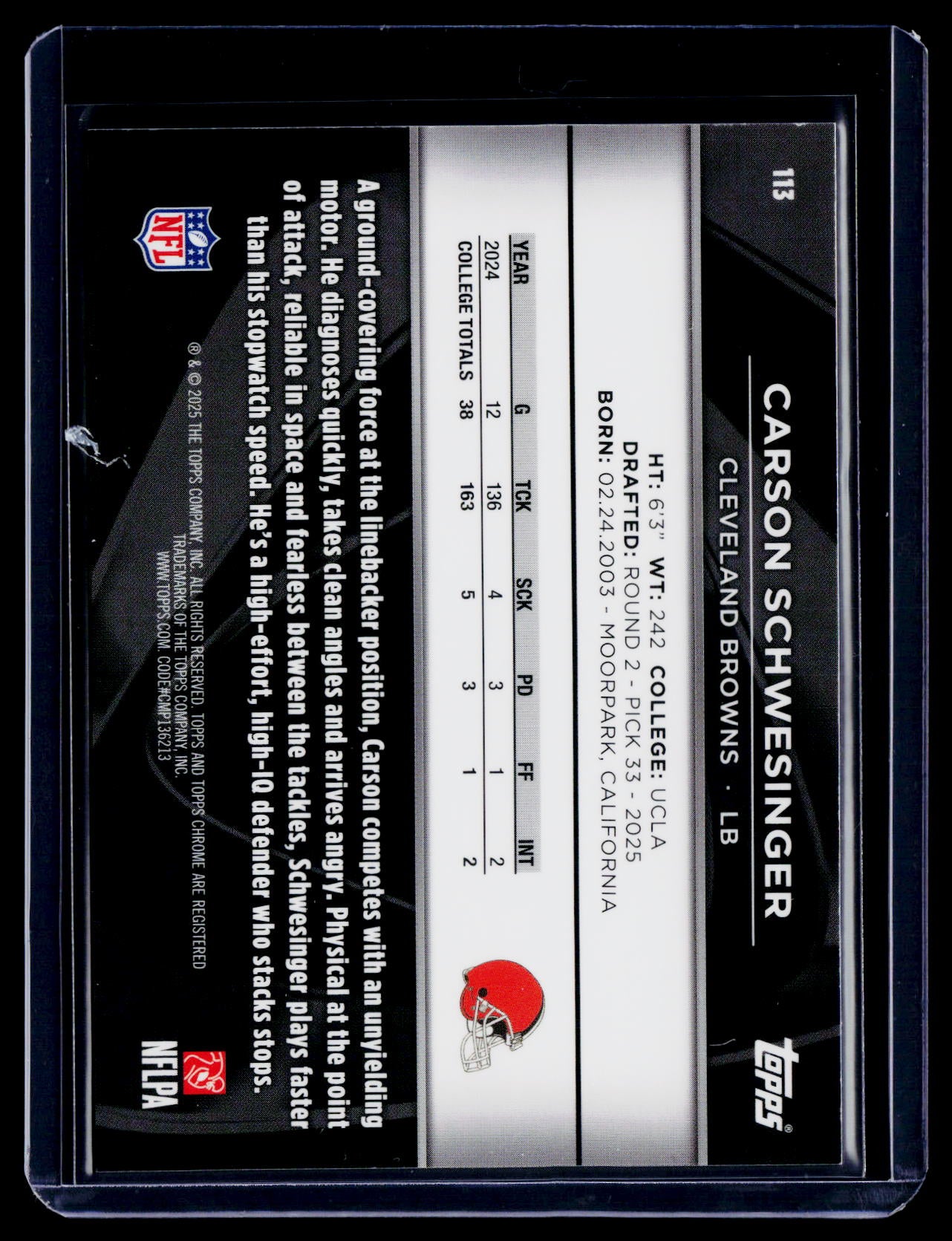 2025 Topps Chrome Black Carson Schwesinger Rookie Green Wave 19/99 RC