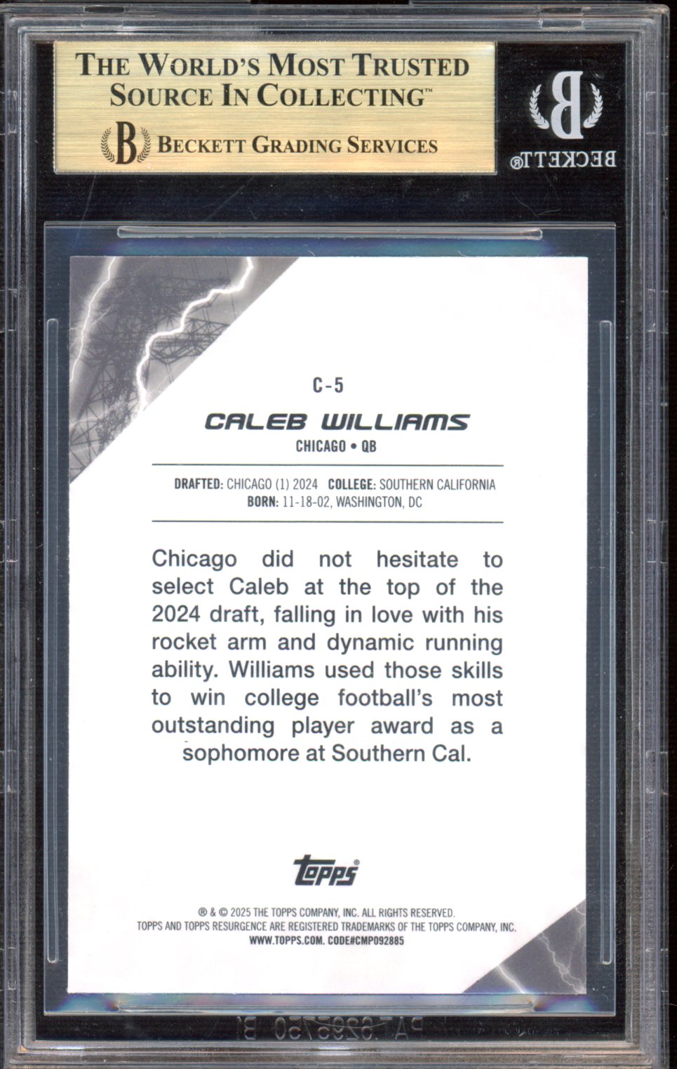 2024 Topps Resurgence Caleb Williams Conductors Aqua 70/249 BGS 9.5