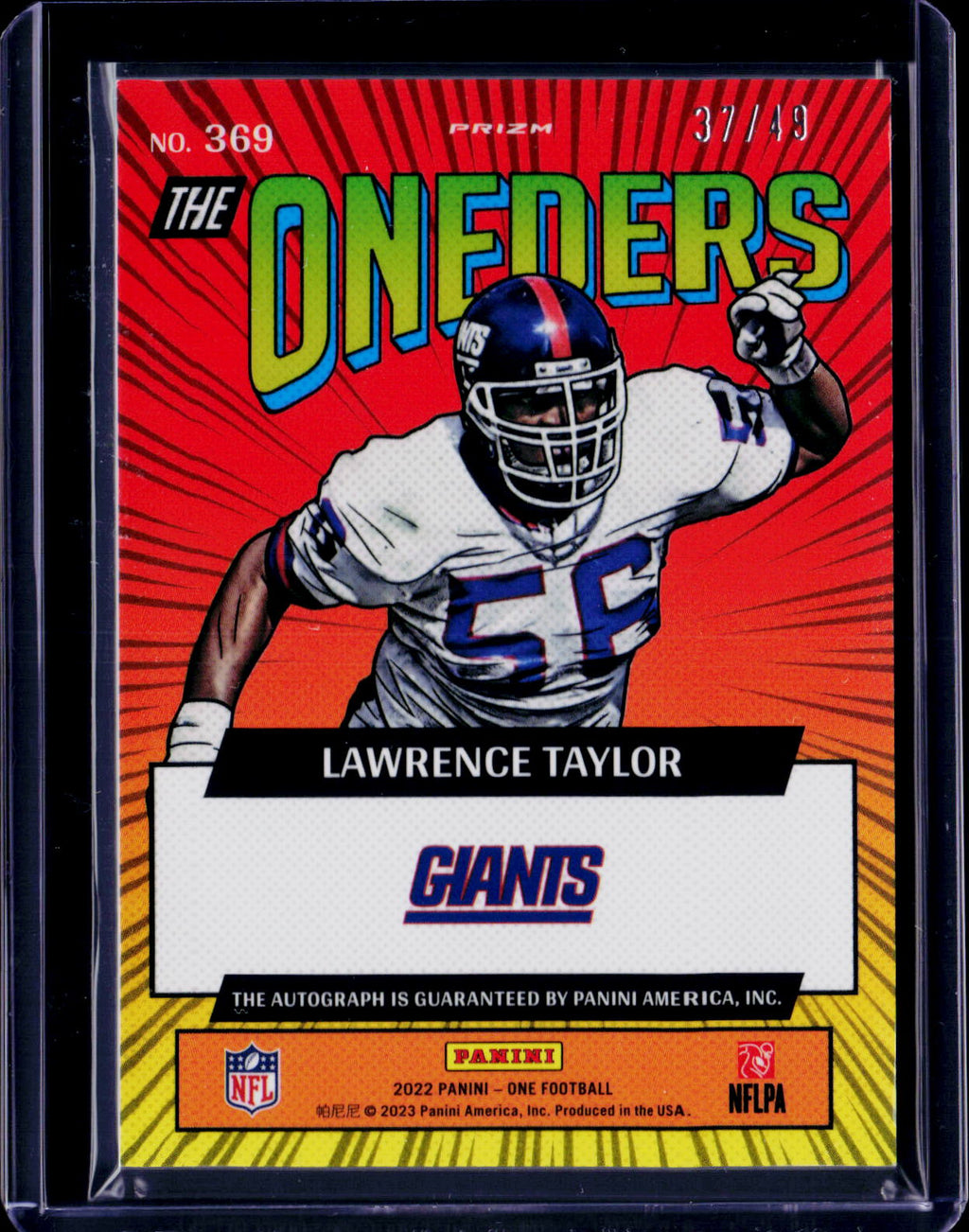 2022 Panini One Lawrence Taylor The Oneders Auto 37/49