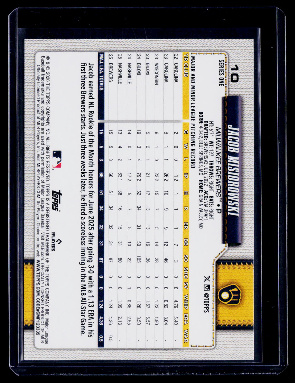 2026 Topps Series 2 Jacob Misiorowski Rookie Team Border RC
