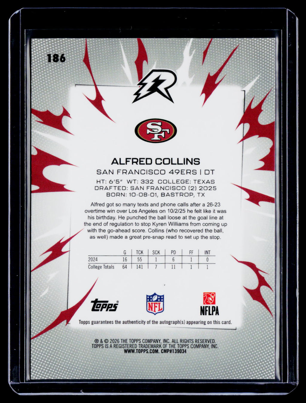 2025 Topps Resurgence Alfred Colline Rookie Pink Power Static Auto 10/10 RC