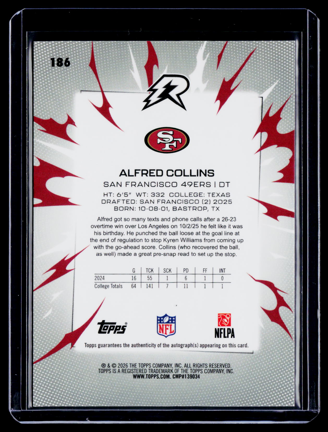 2025 Topps Resurgence Alfred Colline Rookie Pink Power Static Auto 10/10 RC