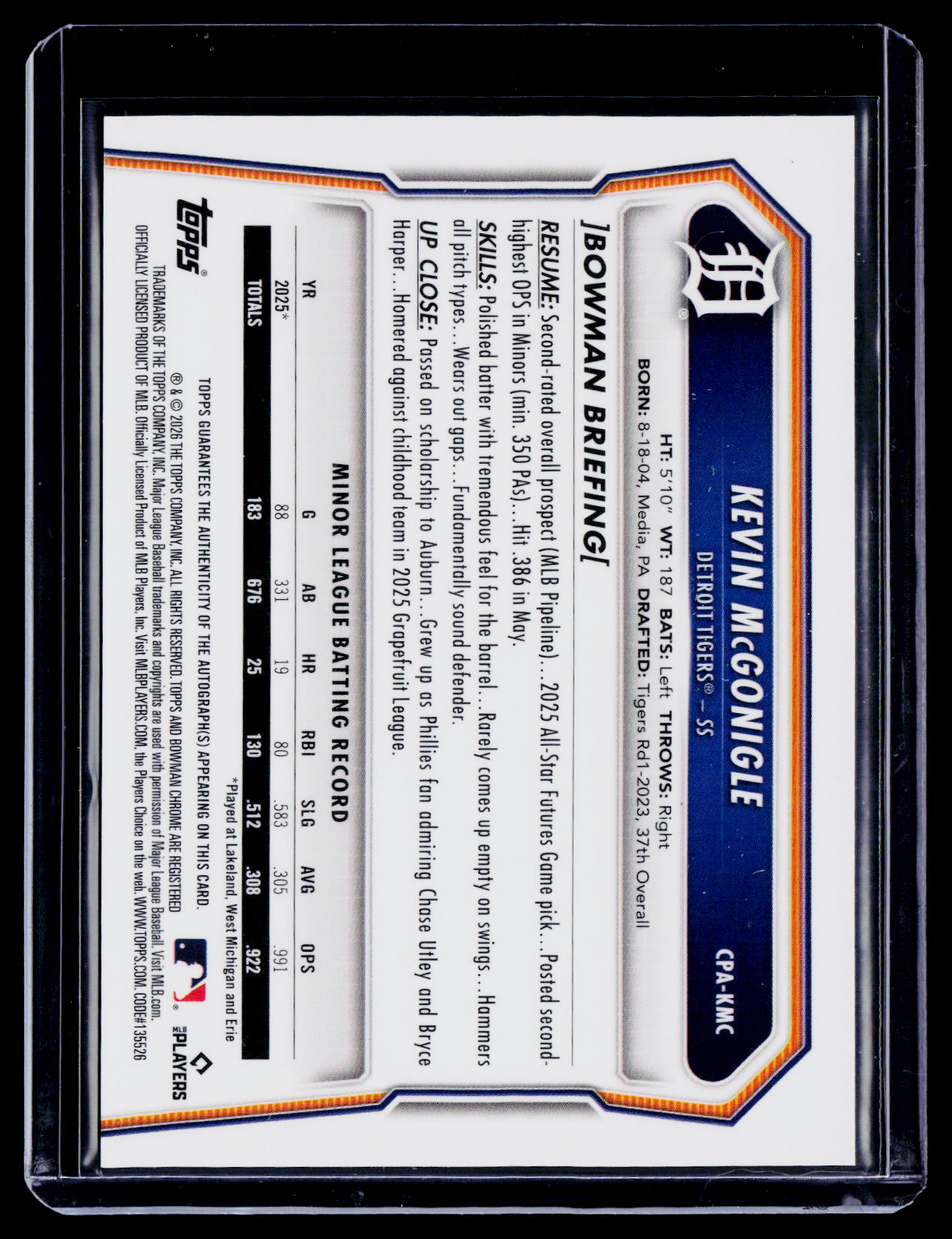 2026 Bowman Kevin McGonigle Purple Auto 33/250