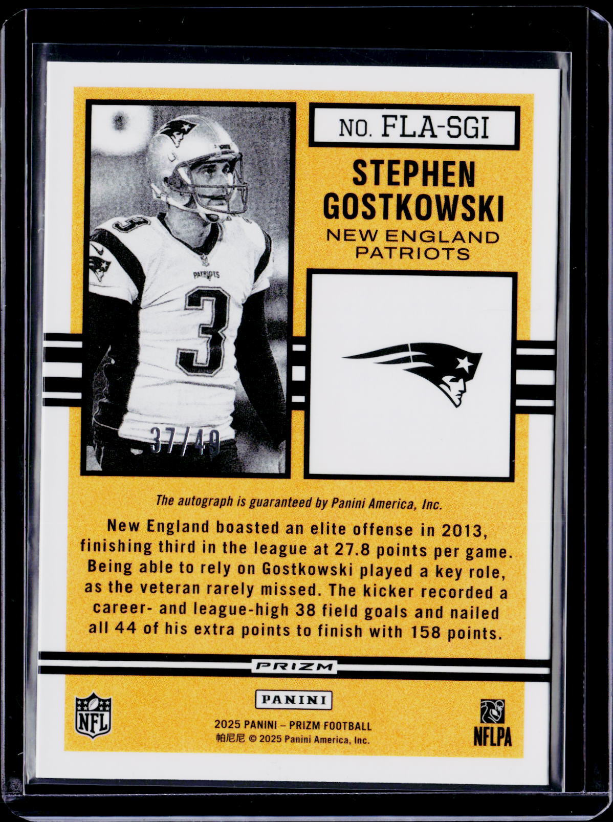 2025 Prizm Stephen Gostkowski Flashback Signatures Purple Power 37/49