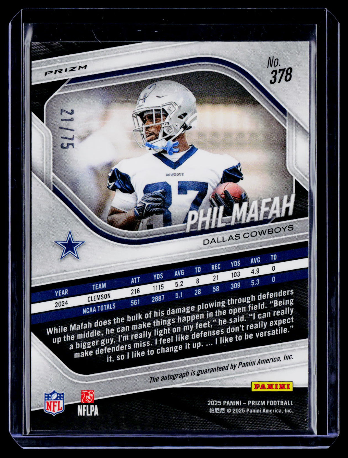 2025 Prizm Phil Mafah Rookie Green Scope Auto 21/75 RC