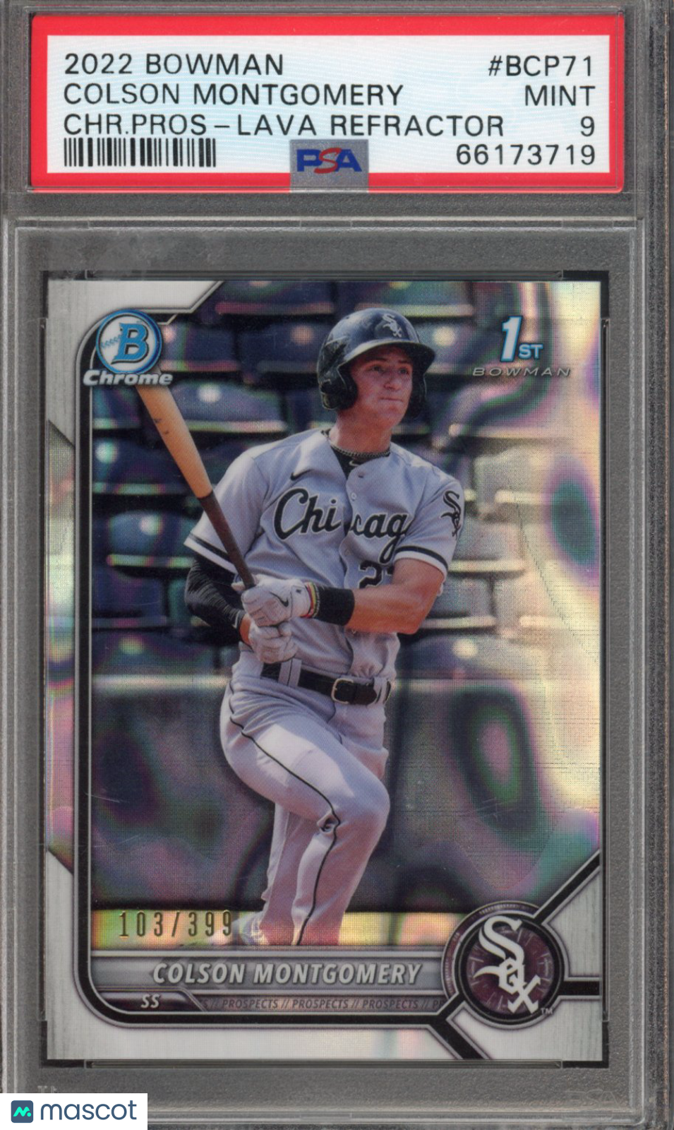 2022 Bowman Colson Montgomery Chrome Prospects Lava Refractor PSA 9