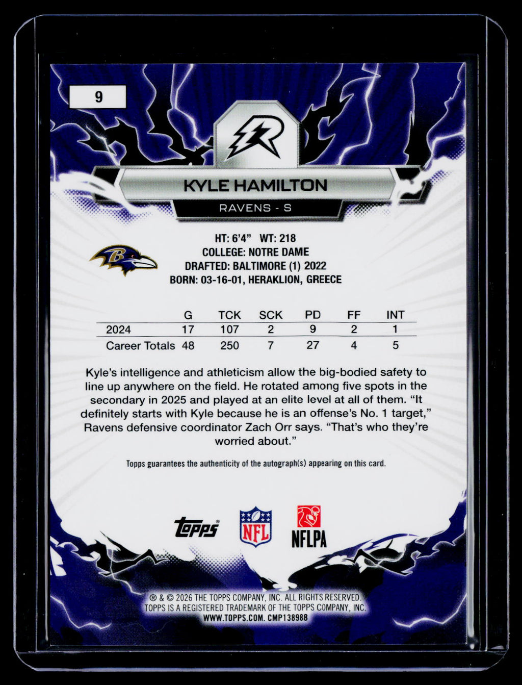 2025 Topps Resurgence Kyle Hamilton Surge Auto