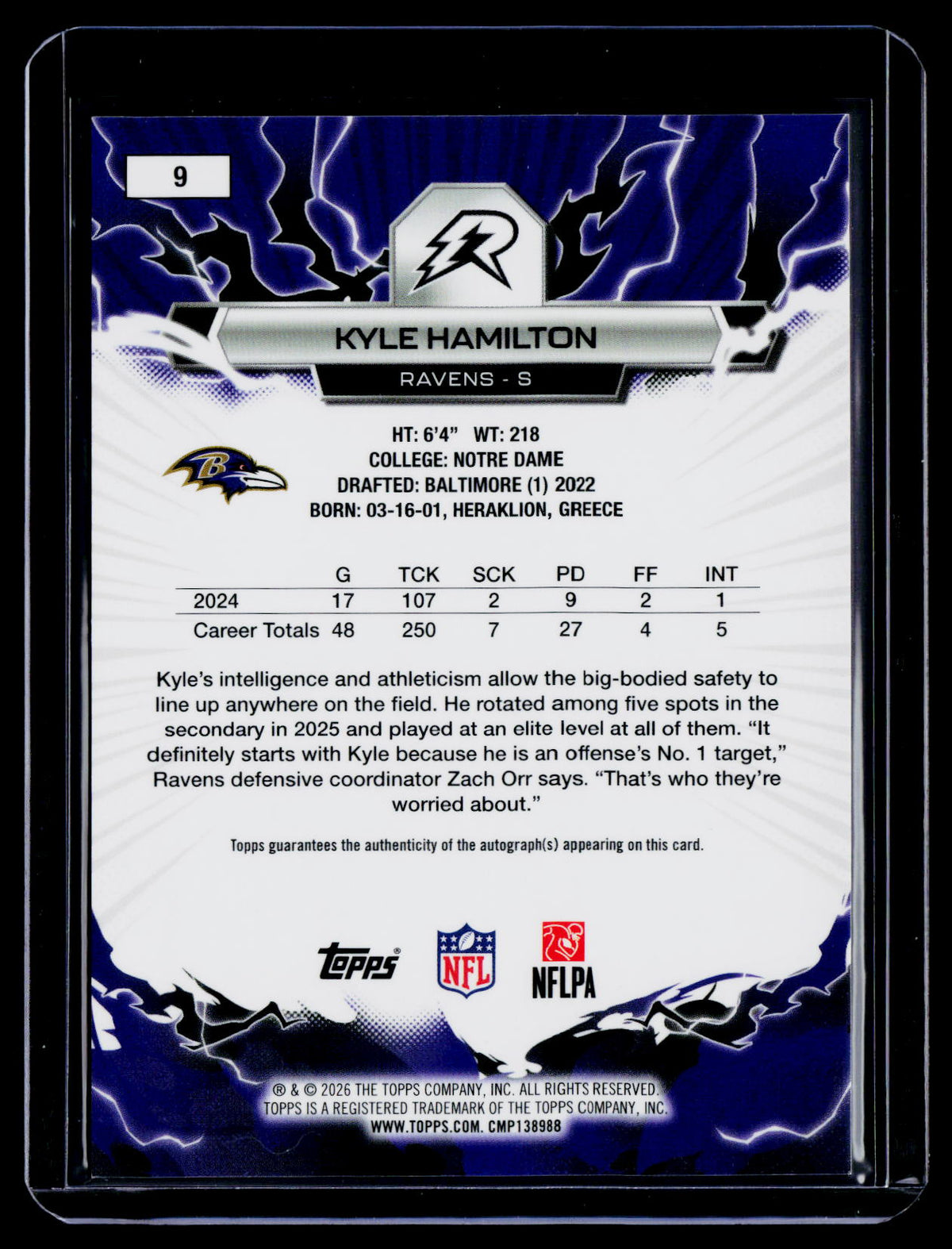 2025 Topps Resurgence Kyle Hamilton Surge Auto