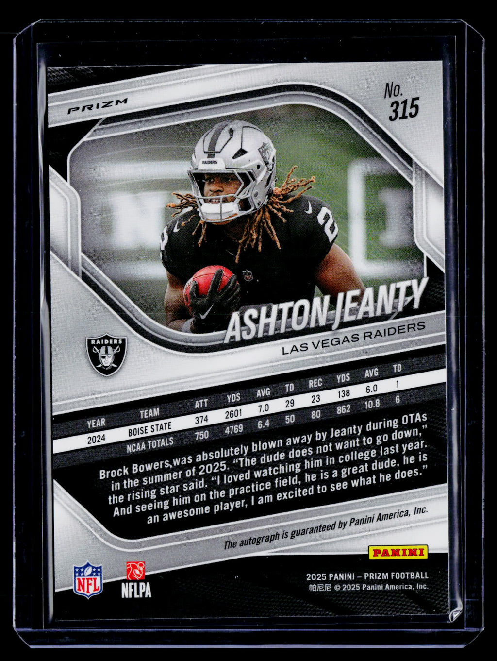 2025 Prizm Ashton Jeanty Rookie Silver Prizm Auto RC