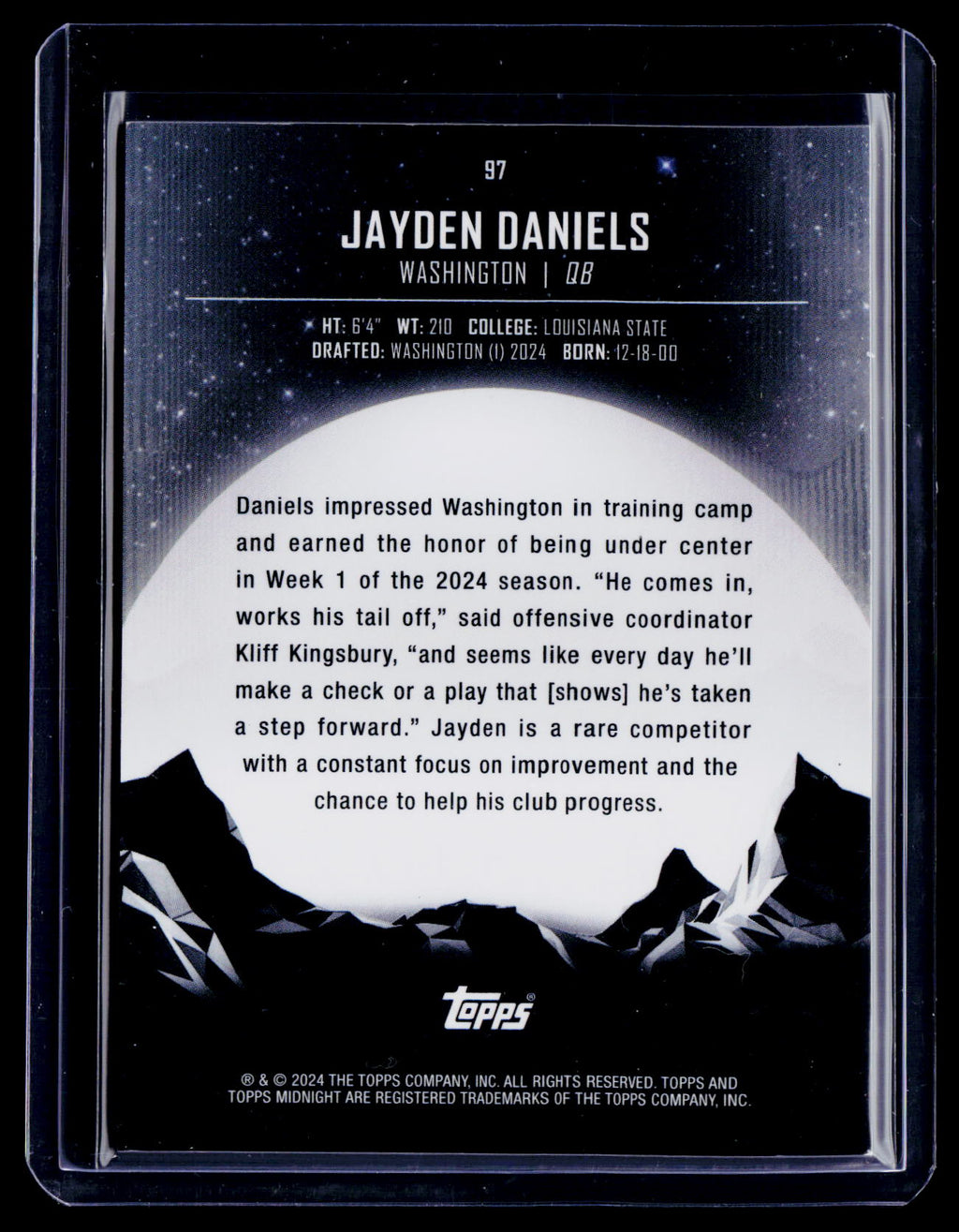 2024 Topps Midnight Jayden Daniels Rookie Winter Solstice 24/35 RC