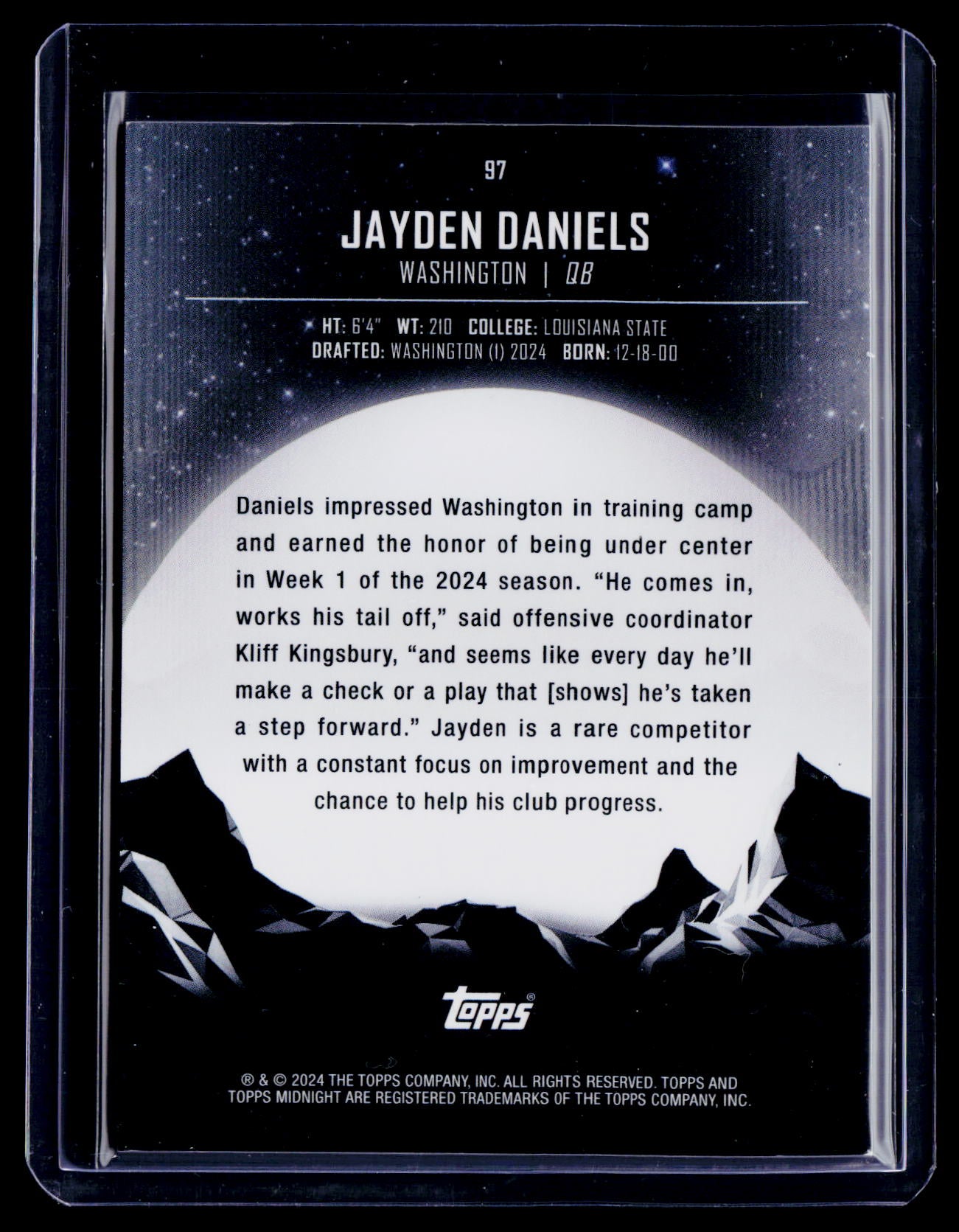 2024 Topps Midnight Jayden Daniels Rookie Winter Solstice 24/35 RC