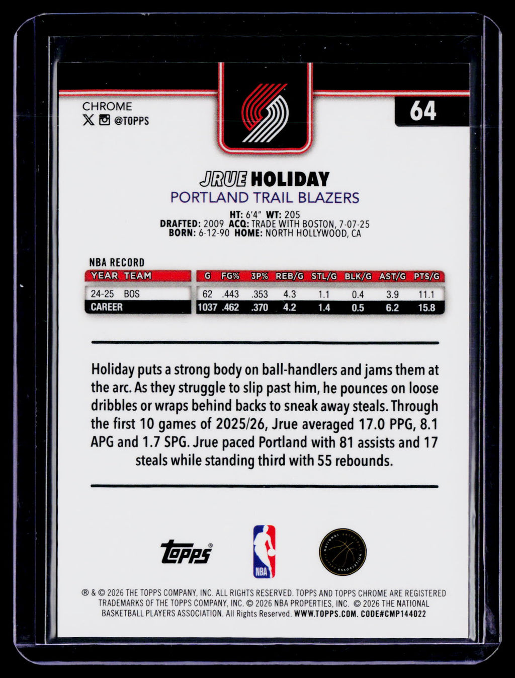 2025 Topps Chrome Update Jrue Holiday Gold Geometric 16/50