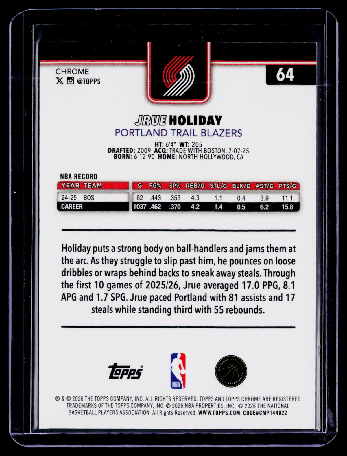 2025 Topps Chrome Update Jrue Holiday Gold Geometric 16/50