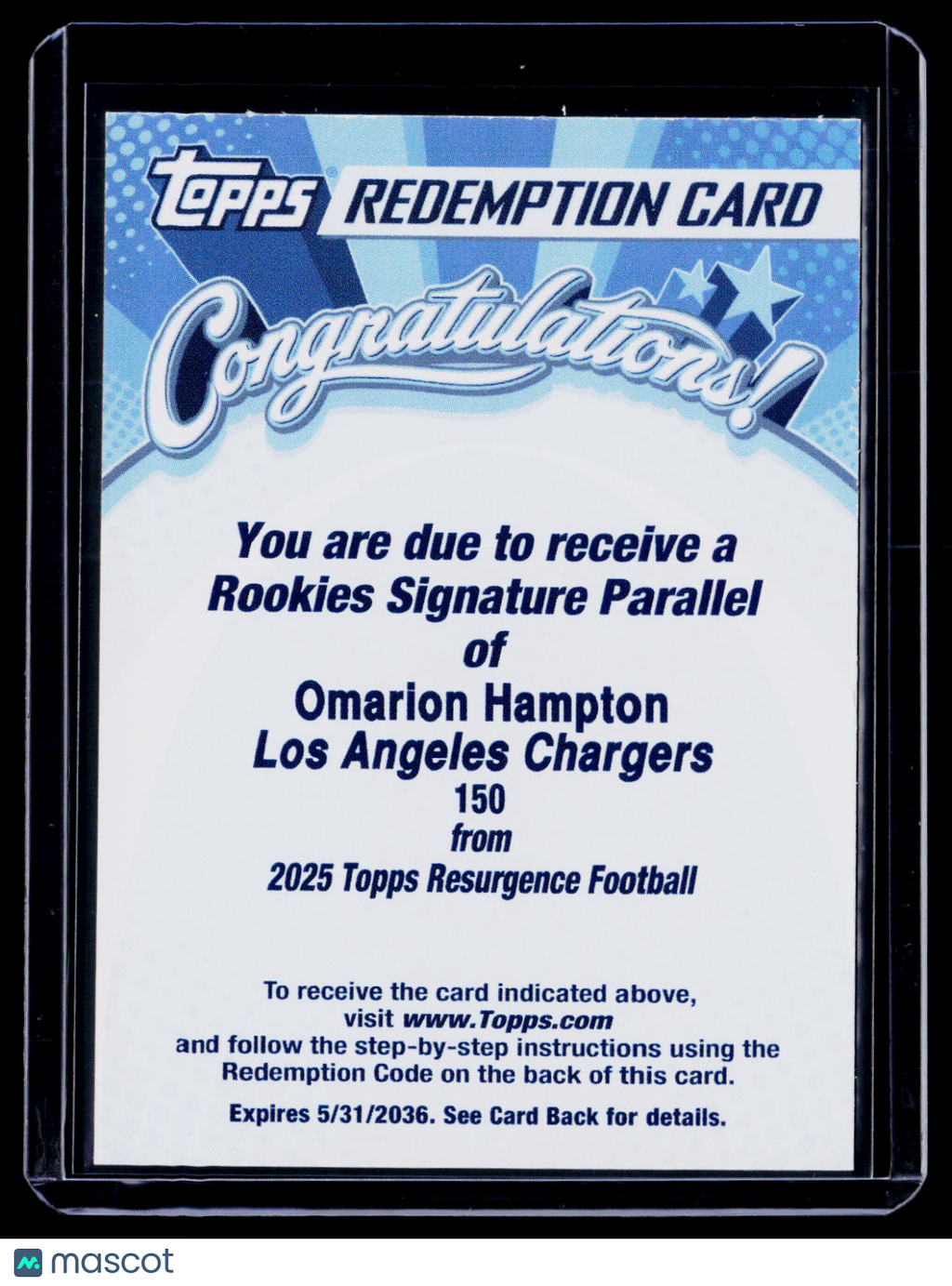 2025 Topps Resurgence Omarion Hampton Rookie Signature Parallel Auto REDEMPTION