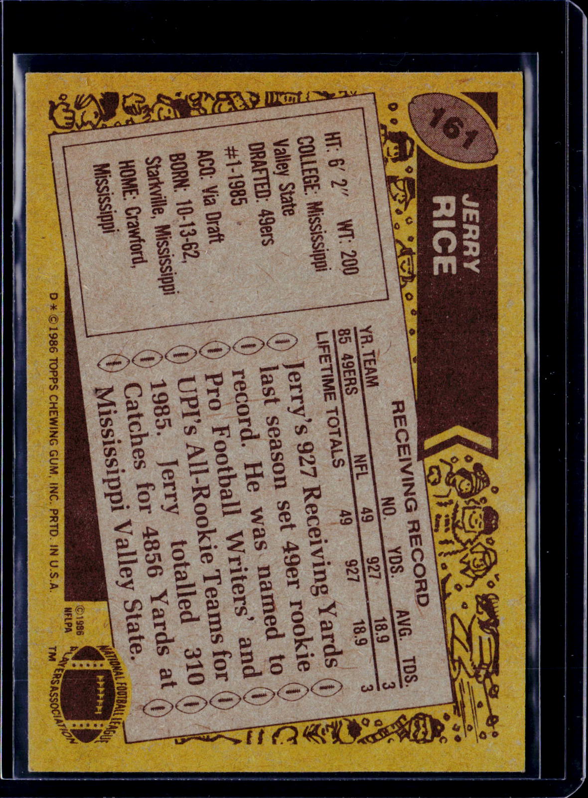 1986 Topps Jerry Rice Rookie Card