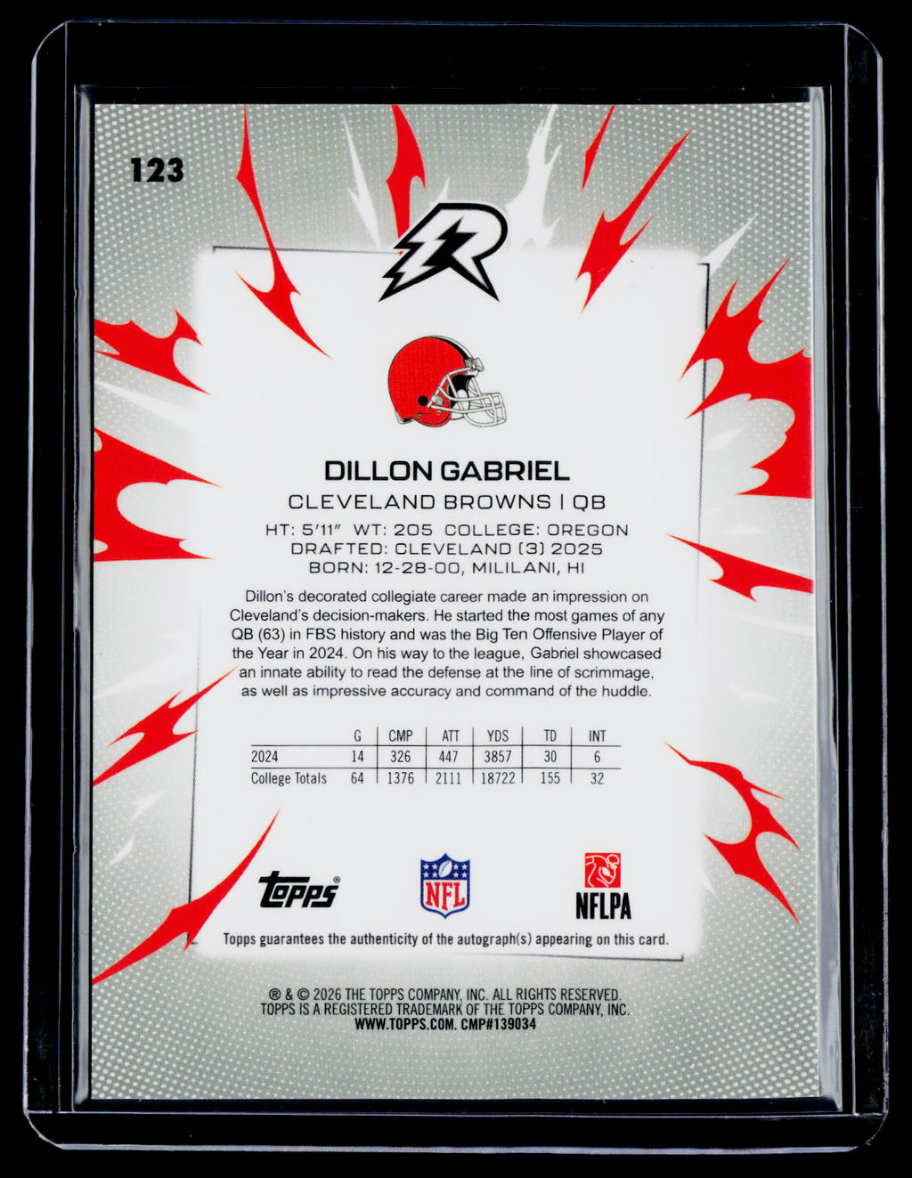 2025 Topps Resurgence Dillon Gabriel Rookie Black White Auto 67/375 RC
