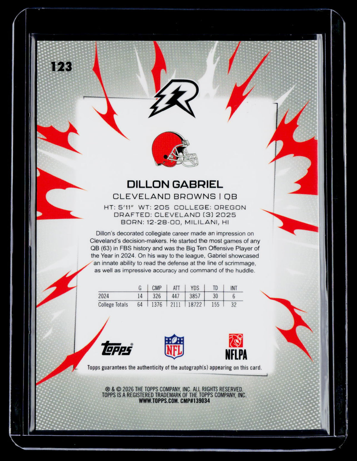 2025 Topps Resurgence Dillon Gabriel Rookie Black White Auto 67/375 RC