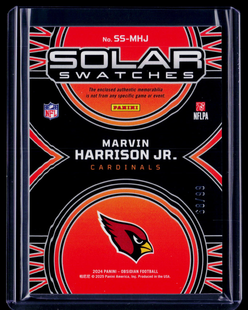 2024 Obsidian Marvin Harrison Jr. Rookie Solar Swatches Patch 68/99 RC