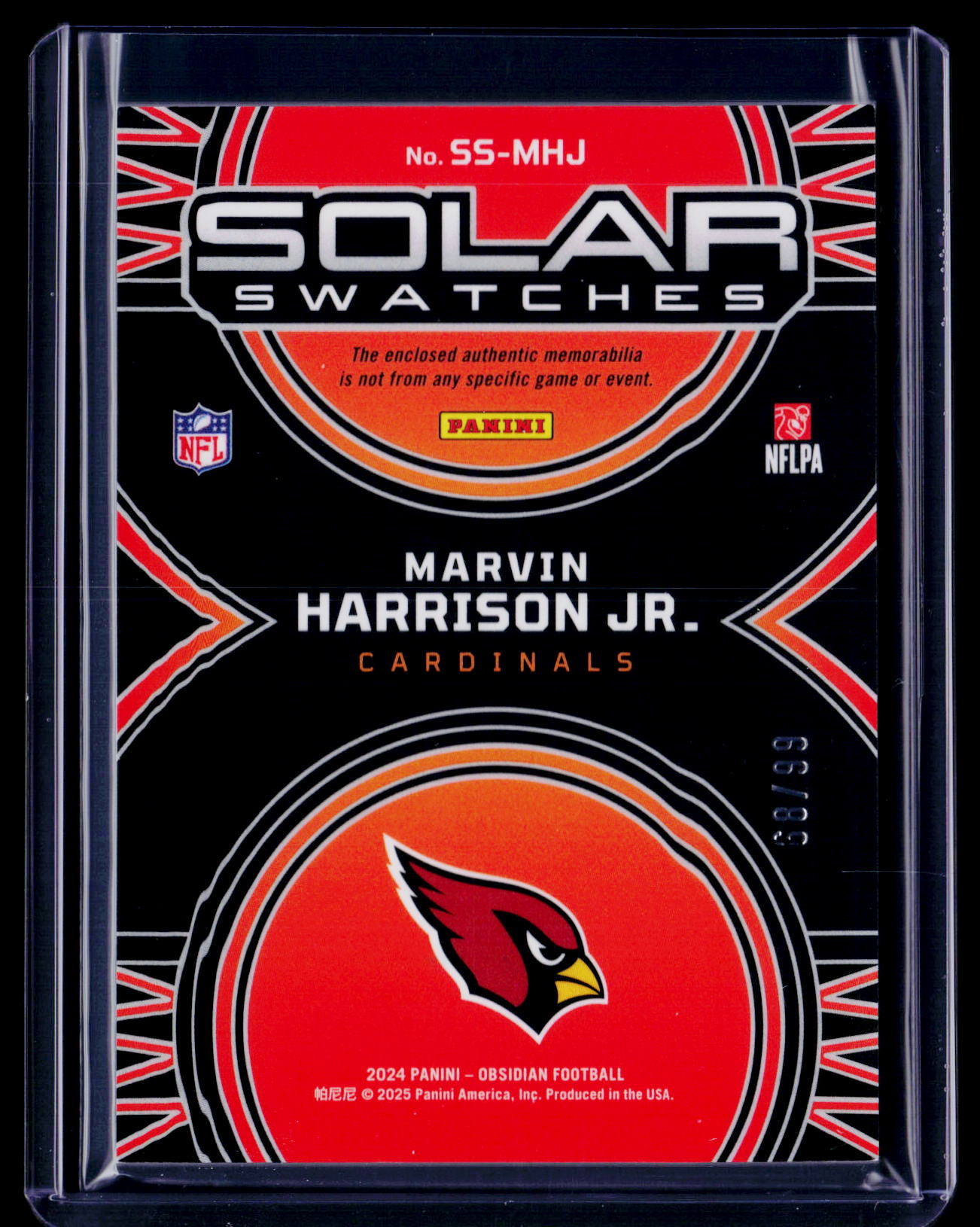 2024 Obsidian Marvin Harrison Jr. Rookie Solar Swatches Patch 68/99 RC