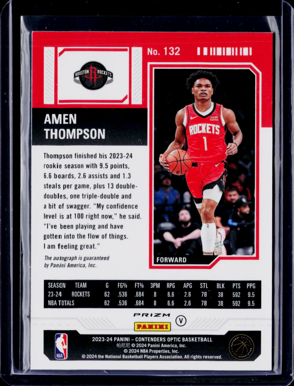 2023-24 Panini Contenders Optic Amen Thompson Rookie Variation Red Scope Auto RC