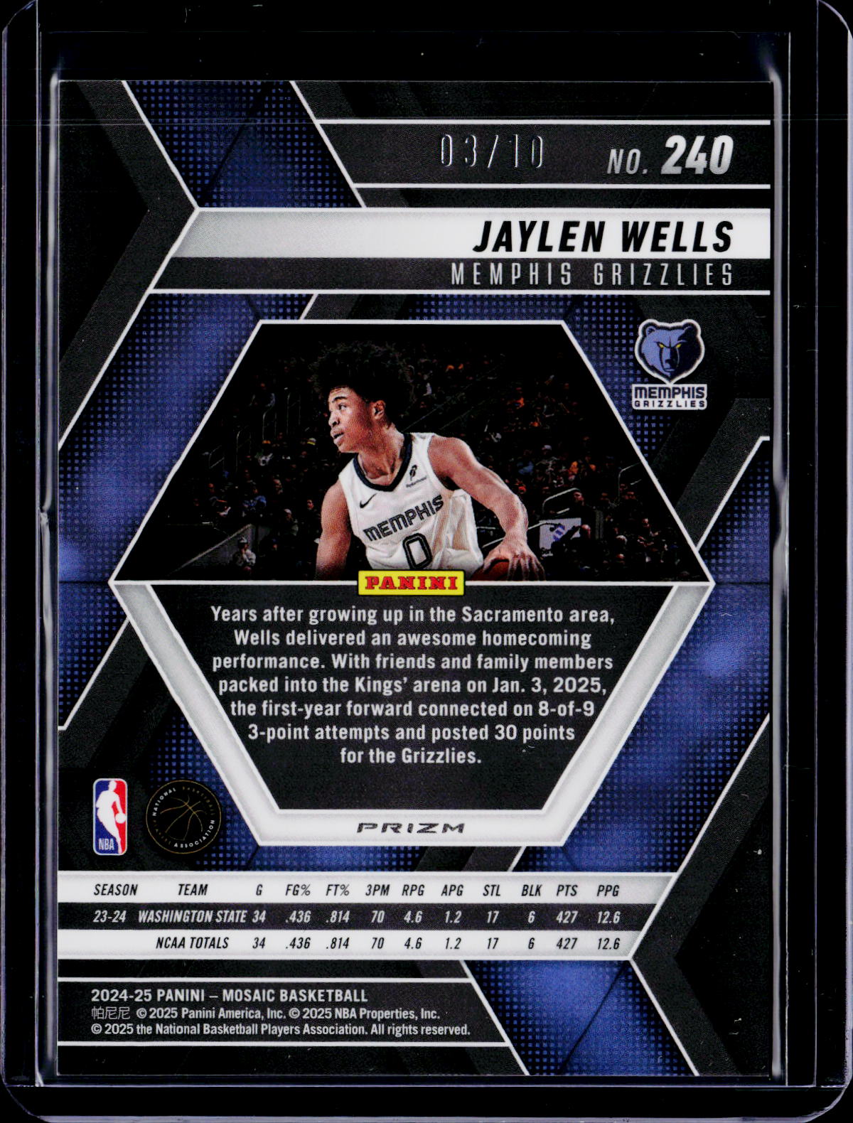 2024-25 Mosaic Jaylen Wells Gold Disco 03/10 RC