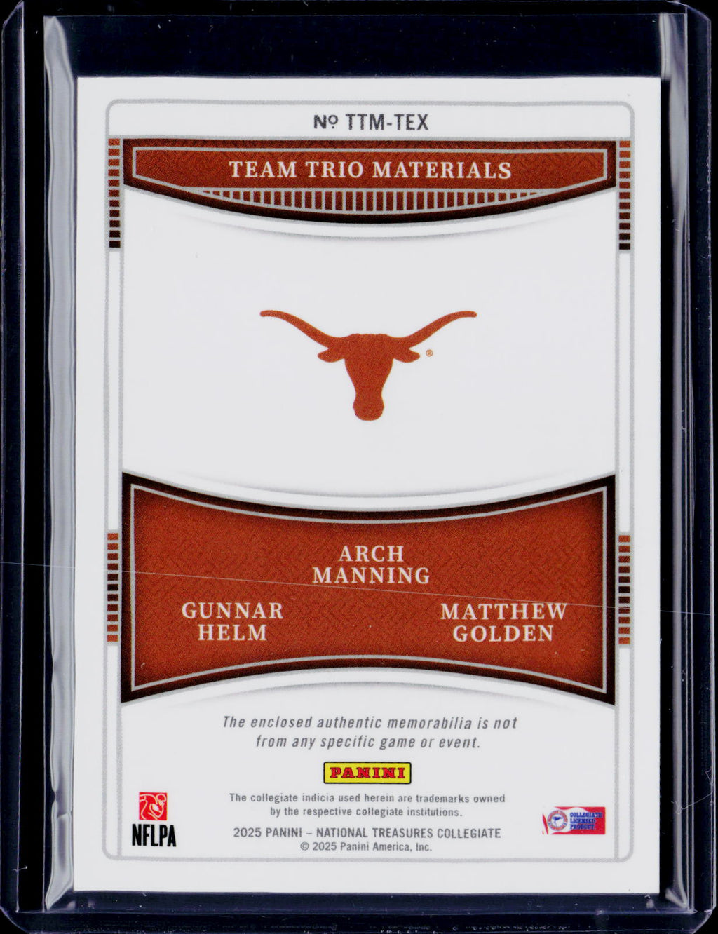 2025 Panini National Treausres Collegiate Arch Manning / Gunnar Helm / Matthew Golden Triple Patch 74/99