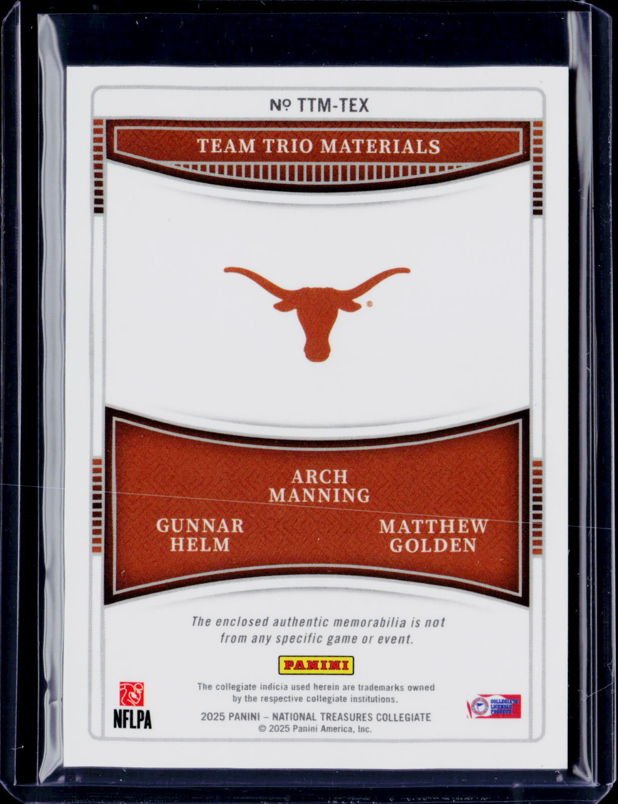 2025 Panini National Treausres Collegiate Arch Manning / Gunnar Helm / Matthew Golden Triple Patch 74/99