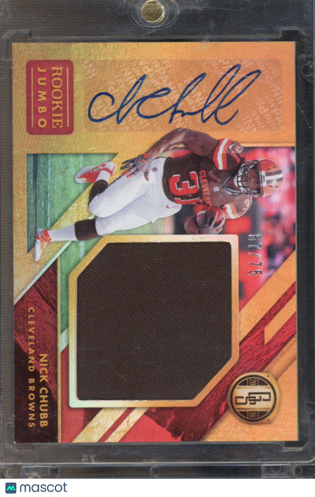 2018 Gold Standard Nick Chubb Rookie Jumbo Patch Auto 67/75 RC