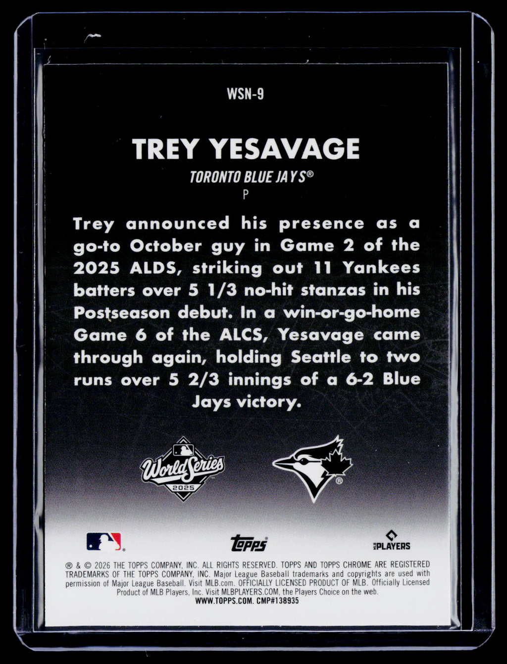 2026 Topps Chrome Trey Yesavage Rookie World Series at Night RC